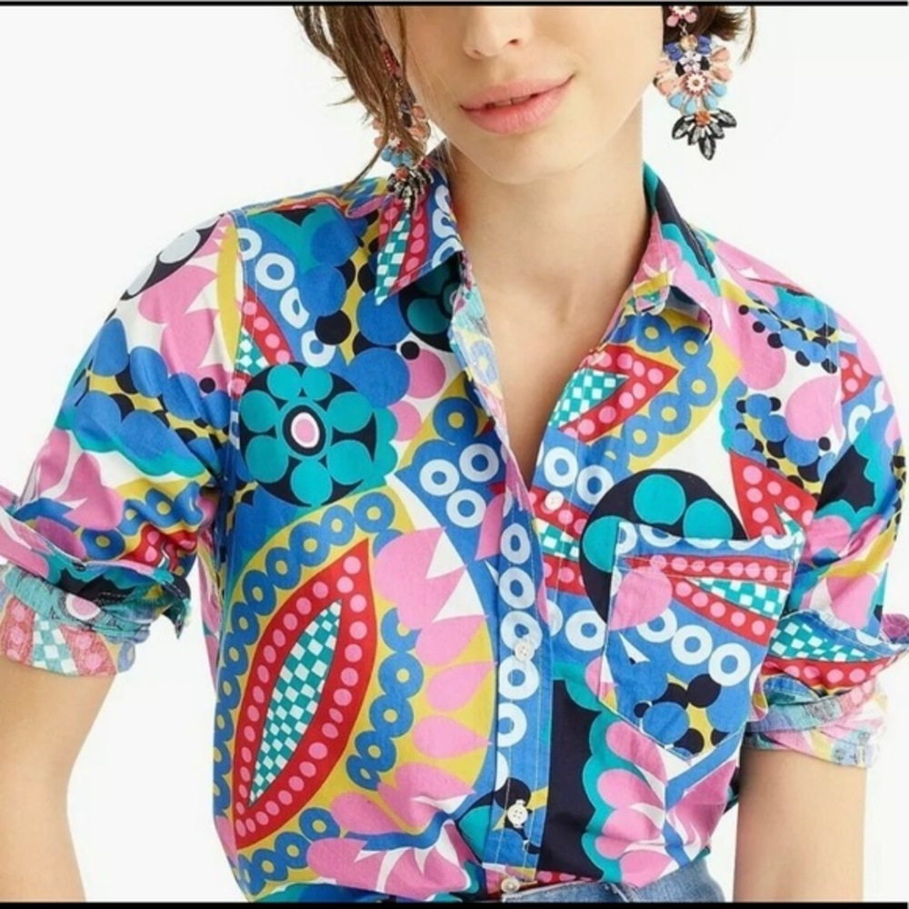 J. Crew Classic Fit kaliedoscope Ratti Button‎ Top
